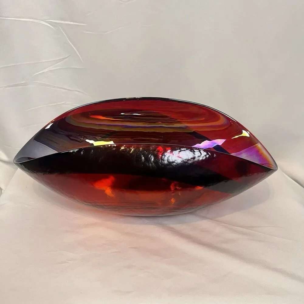 Crate & Barrel Iridescent Fossili Murano Oil Slick Glass Centerpiece Bowl